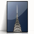 Large abstract wall art of the NYC Chrysler Building in black and gray tones on a framed acrylic.