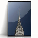 Large abstract wall art of the NYC Chrysler Building in black and gray tones on a framed acrylic.