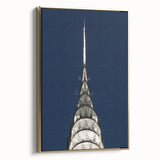 Side view of the Chrysler Building in gold and black tones on a framed canvas, suitable for bedroom wall decor.