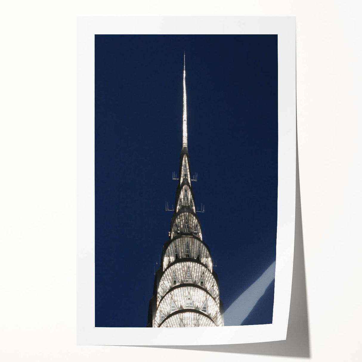 Extra large rolled print of the Chrysler Building in muted gray tones, ideal for art wall dining room.