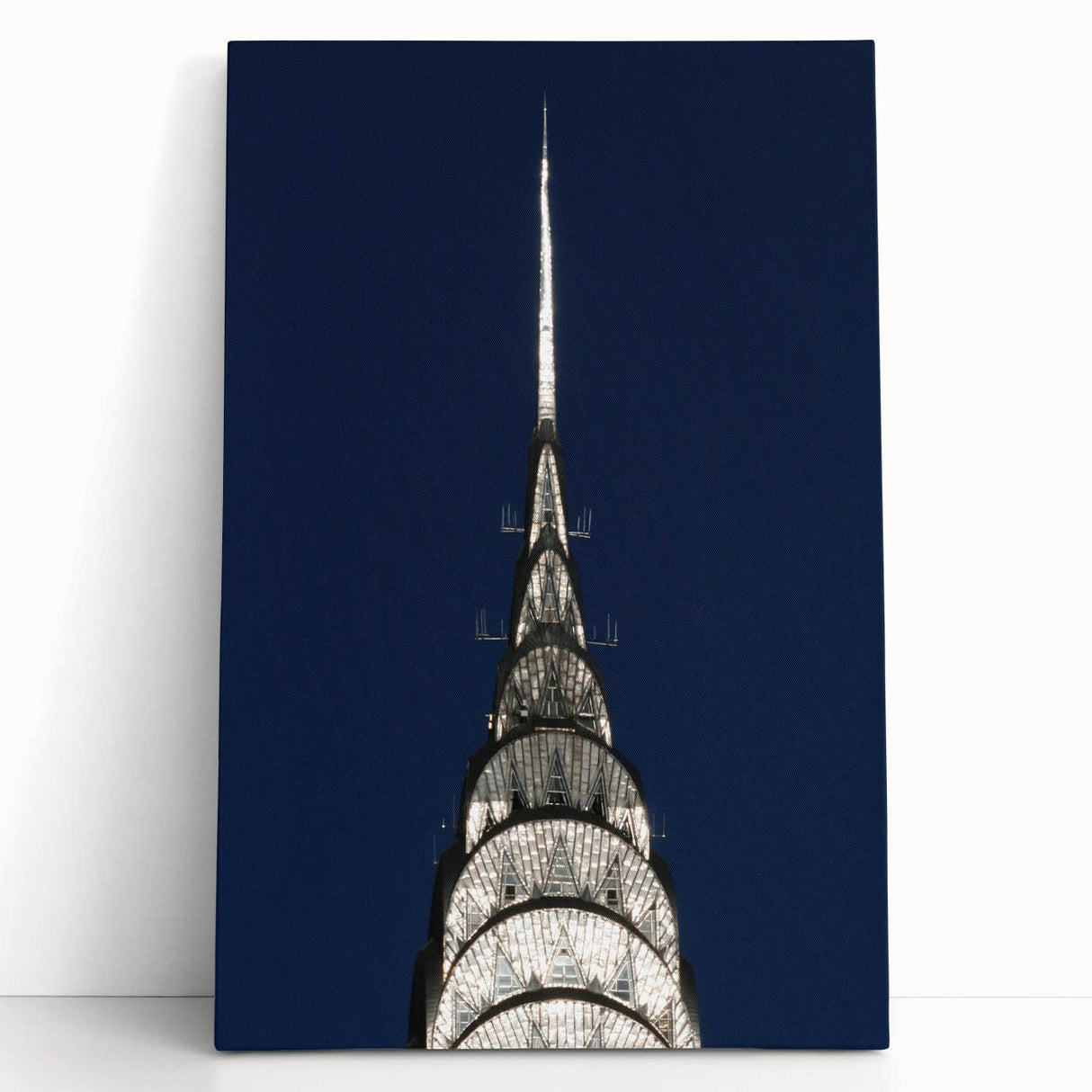 Black and white stretched canvas of the Chrysler Building, ideal for kitchen wall art in a minimalist style.