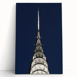 Black and white stretched canvas of the Chrysler Building, ideal for kitchen wall art in a minimalist style.