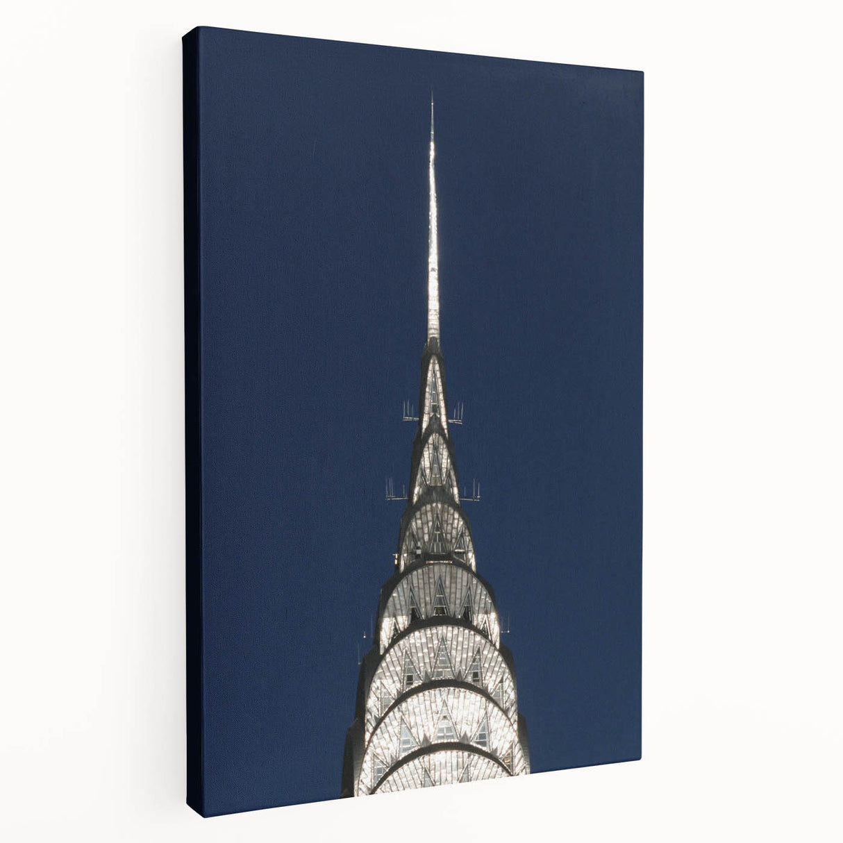 Side view of a large canvas art depicting the Chrysler Building in grayscale tones, suitable for kitchen wall decor.