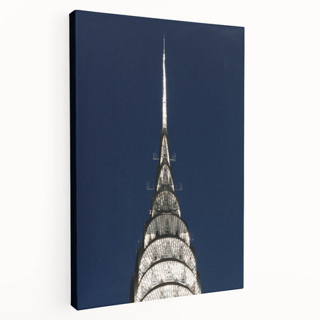 Side view of a large canvas art depicting the Chrysler Building in grayscale tones, suitable for kitchen wall decor.