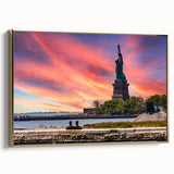 Framed canvas depicting vintage poster art of the Ellis Island landscape in black and white, ideal for bedroom wall art.
