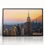 Large abstract wall art of NYC's Empire State Building in black and white, acrylic print, framed.
