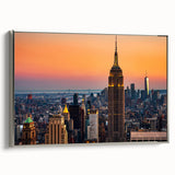 Landscape art painting of NYC Empire State Building in black and colorful hues on framed canvas, ideal for office decor.