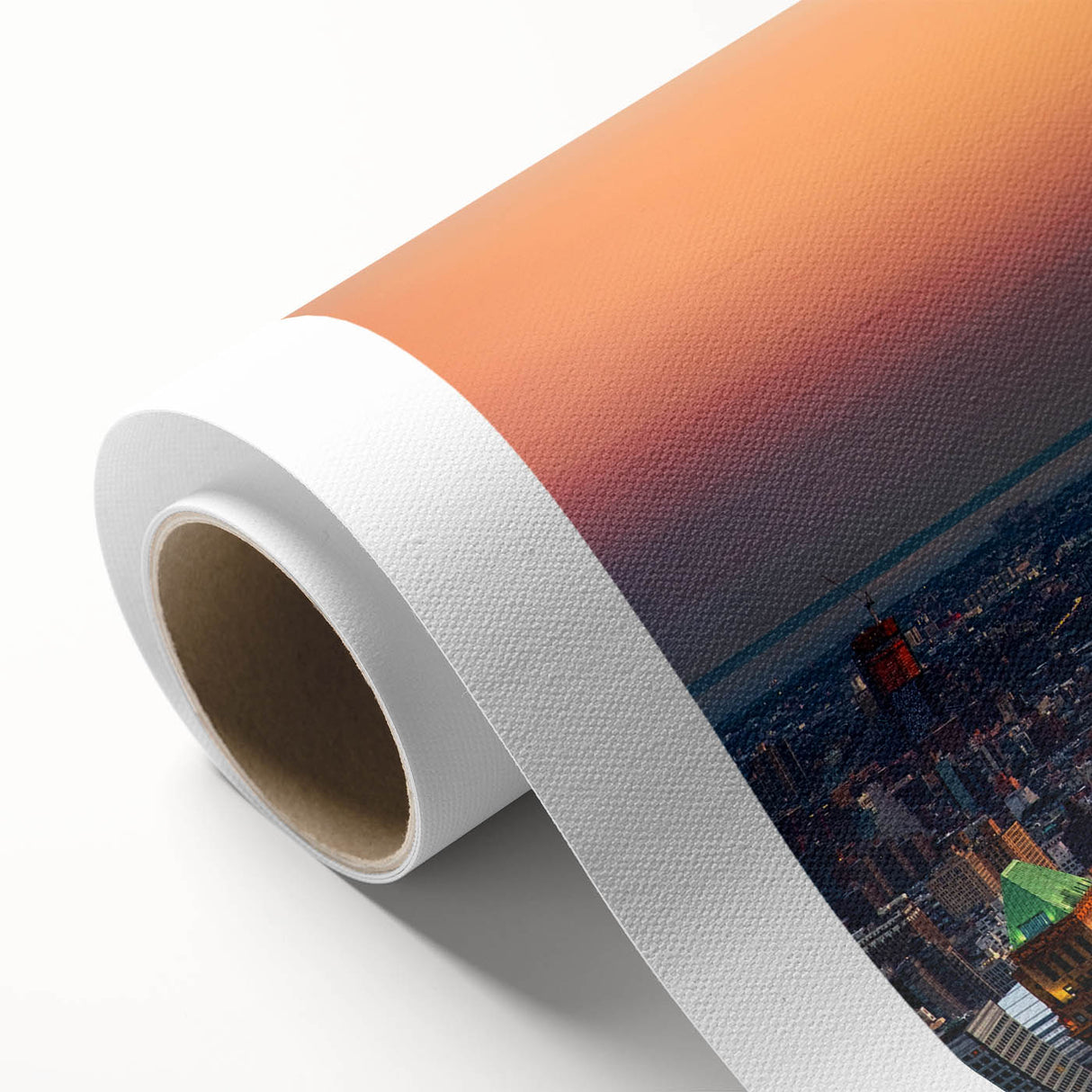 Art deco poster of the NYC skyline in monochrome, rolled canvas, suitable for nursery wall art or dining room decor.
