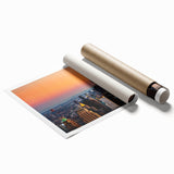 Extra large rolled print of New York City skyline with muted gray and blue tones, ideal for classy bathroom wall art.