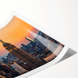 Extra large wall art featuring line art flowers over a New York City backdrop on a rolled print.