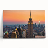 Black and white image of the Empire State Building on a large stretched canvas.