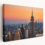 New York City skyline with Empire State Building, in muted grayscale on stretched canvas, ideal for kitchen wall art.