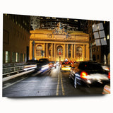 Large abstract depiction of Grand Central Station in muted gray and blue tones on acrylic glass.