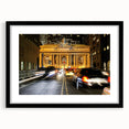 Extra large abstract art print of NYC's Grand Central in vibrant, textured colors on a black framed canvas.