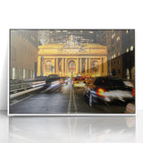 Art deco poster of New York City's Grand Central, in monochrome shades, acrylic framed, ideal for modern nursery wall art.