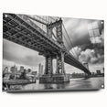 Acrylic print of the Manhattan Bridge in muted gray and blue tones, suitable for bedroom or dining room decor.