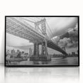 Large abstract wall art of Manhattan Bridge in muted gray and blue tones on a framed acrylic print.