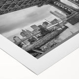Art Deco poster of Manhattan Bridge in grayscale tones on rolled canvas, suitable for dining room wall art.