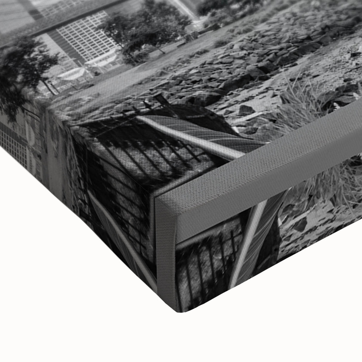 Black and white landscape art of the Manhattan Bridge on stretched canvas, ideal for bedroom decor.