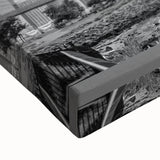 Black and white landscape art of the Manhattan Bridge on stretched canvas, ideal for bedroom decor.