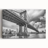 Black and white photograph of the Manhattan Bridge on stretched canvas, ideal for kitchen wall art.