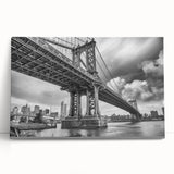 Black and white photo of Manhattan Bridge on stretched canvas, suited for kitchen wall art or bedroom ambiance.