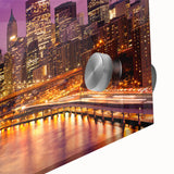 Acrylic print of a large abstract depiction of Manhattan in muted gray and blue tones, ideal for dining room art.