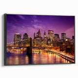 Black and white wall art depicting Manhattan skyline on framed canvas, ideal for bedroom decoration.