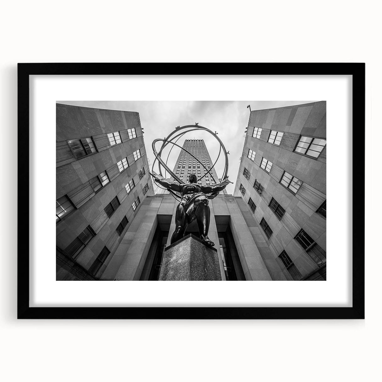 Colorful abstract art print of NYC skyline, in a black frame with mat, suited for living room decor.