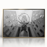 Large art print of New York City skyline in gold and black tones on acrylic, styled in mid-century modernist design.