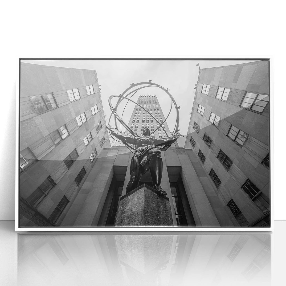 Acrylic print of New York City skyline in art deco style, using monochrome tones, ideal for modern art wall decor.