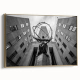Framed canvas featuring a vintage-style New York City skyline in muted gold and black tones, ideal for bedroom wall art.