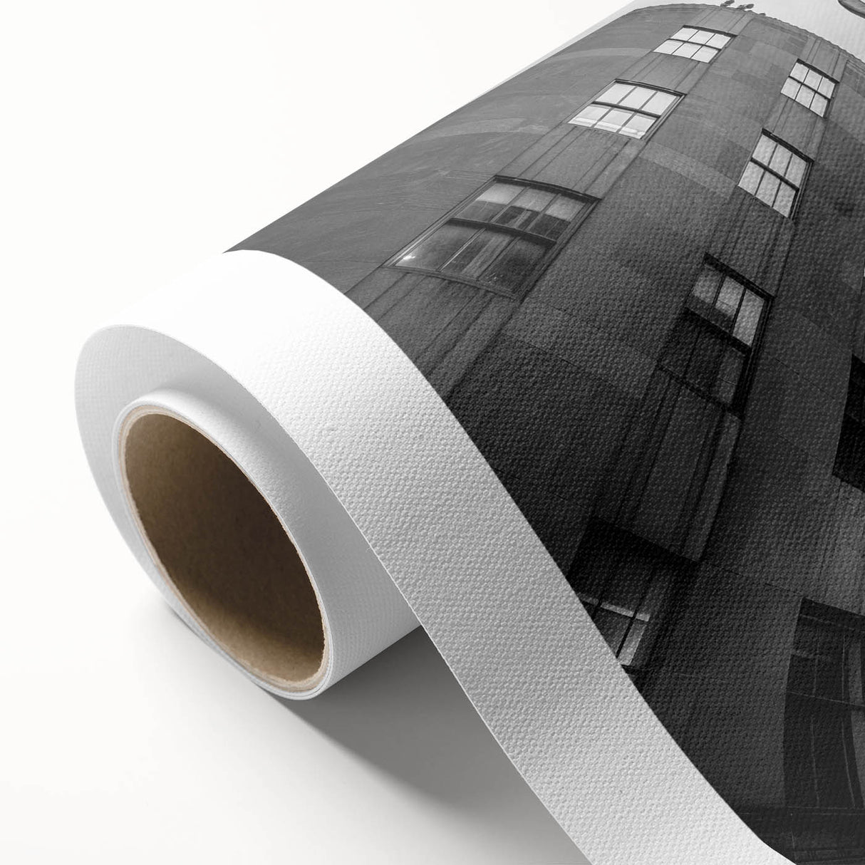 Art deco poster of New York City skyline in muted gray and blue tones on rolled canvas, ideal for nursery wall art.