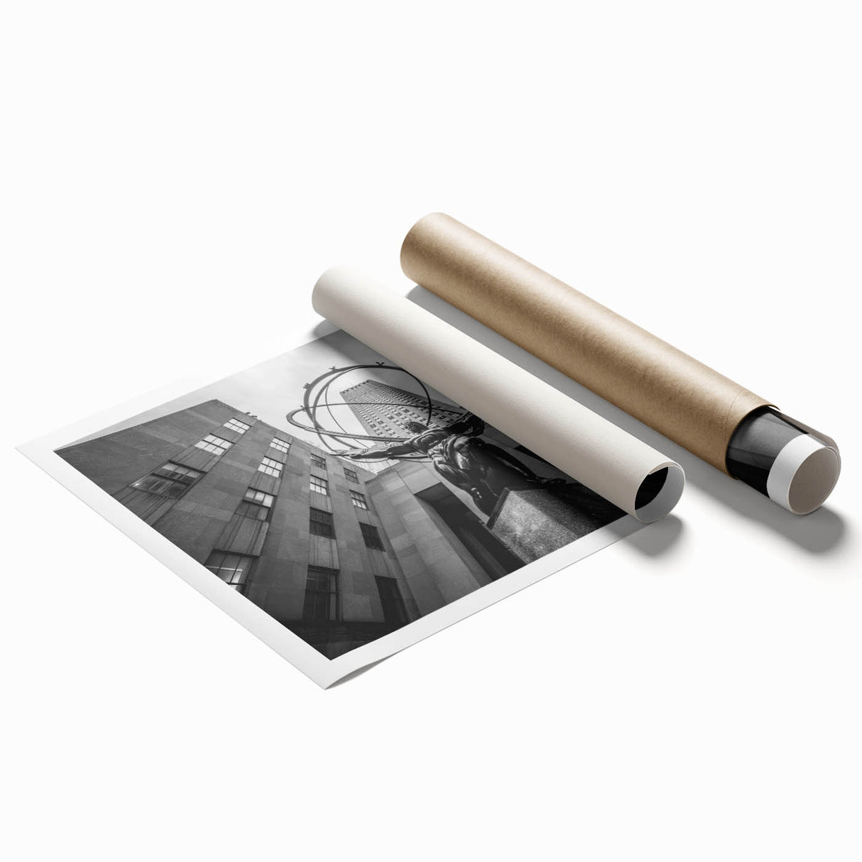 Extra large rolled print of New York City skyline with muted gray and blue tones, ideal for classy bathroom wall art.