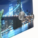 Acrylic print of the Statue of Liberty in muted green and blue tones.