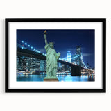 Extra large abstract art print of the Statue of Liberty in vibrant colors, textured on a framed black mat.
