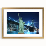 Textured art print of the Statue of Liberty in abstract style, featuring a gold frame, ideal for bedroom decor.