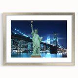 Extra large abstract art print of the Statue of Liberty in textured silver frame, ideal for living room decor.