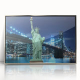 Acrylic print of the Statue of Liberty in silver tones, ideal for modern art wall decor.