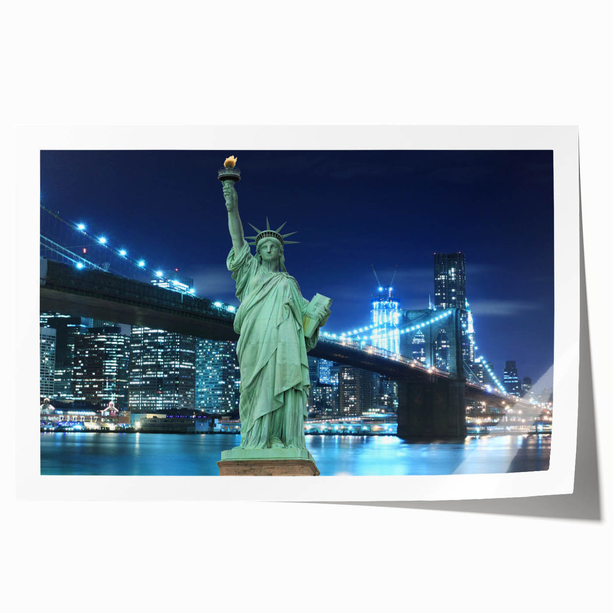 Extra large rolled print of the Statue of Liberty in muted green and blue tones, ideal for art wall dining room.