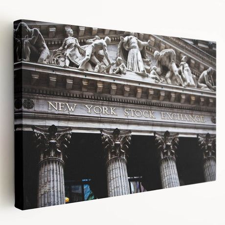 New York City skyline in muted gray and blue tones on a large stretched canvas, ideal for kitchen wall art.