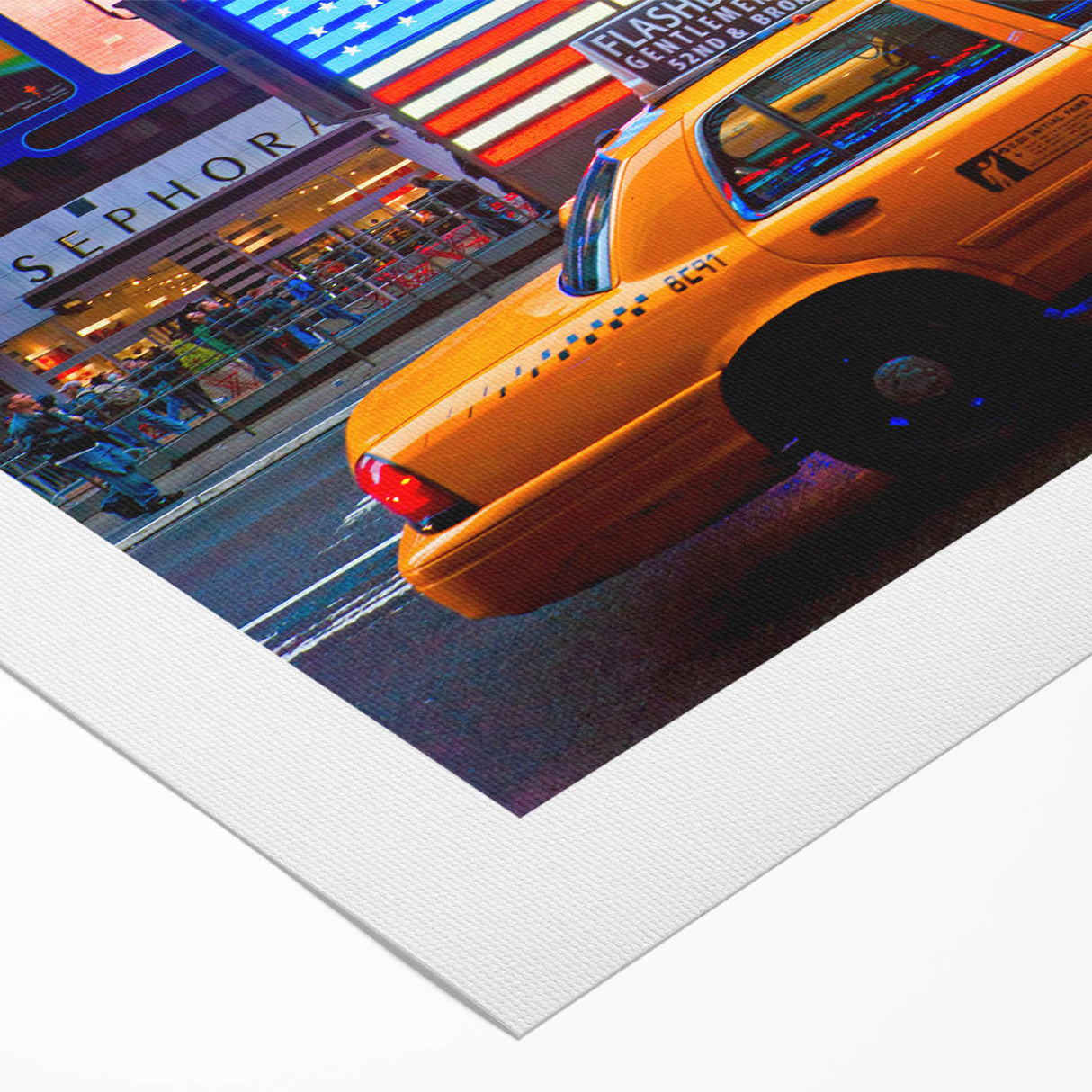 Art deco poster of Times Square in vibrant hues on rolled canvas, ideal for dining room wall art.