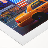 Art deco poster of Times Square in vibrant hues on rolled canvas, ideal for dining room wall art.