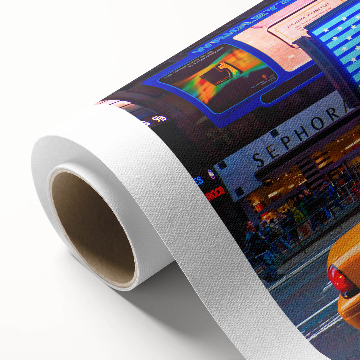 Art deco poster of Times Square in muted colors on rolled canvas, suitable as nursery wall art or for dining room ambiance.