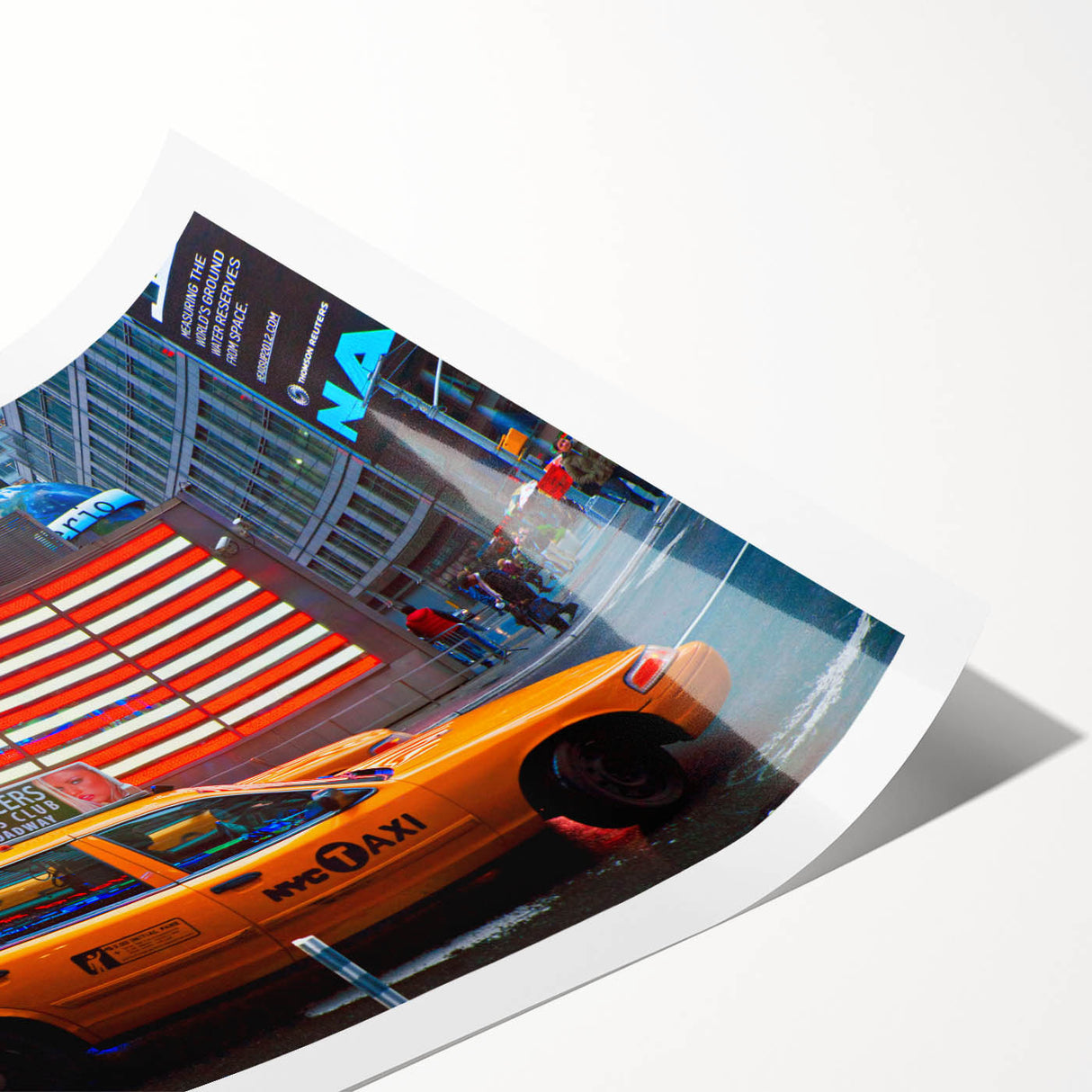 Extra large wall art of Times Square in vibrant colors on a rolled canvas, suitable for large living room decor.