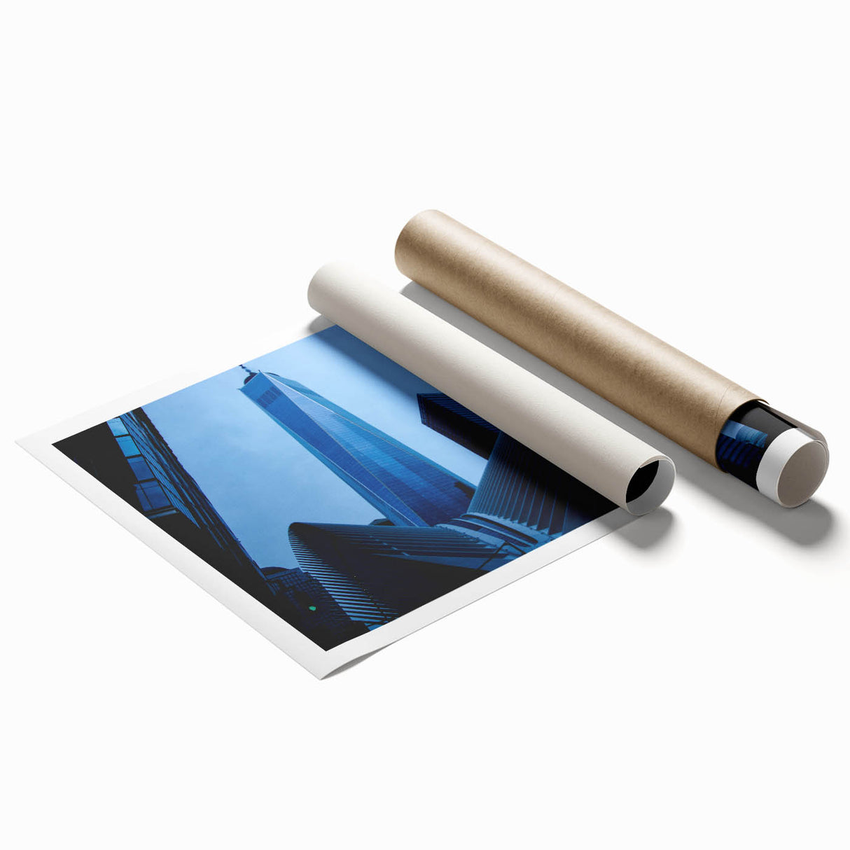 Extra large rolled print of New York City skyline in muted gray tones, ideal for dining room wall art.