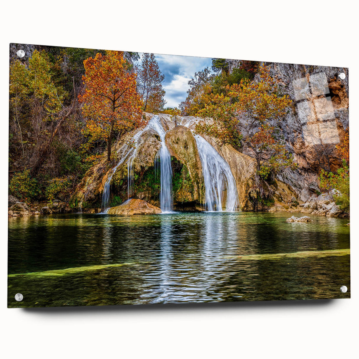 Acrylic print of a large abstract depiction of Oklahoma scenery in muted earth tones.