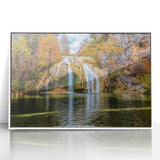 Art deco poster of Oklahoma scenery in muted green and blue tones on framed acrylic, suitable for modern nursery decor.