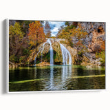 Vintage poster art of Oklahoma scenery on framed canvas, featuring colorful art with black accents.