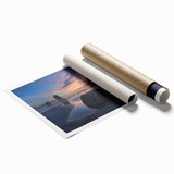 Extra large rolled print of Cannon Beach, Oregon, in muted earth tones, ideal for classy bathroom wall art.